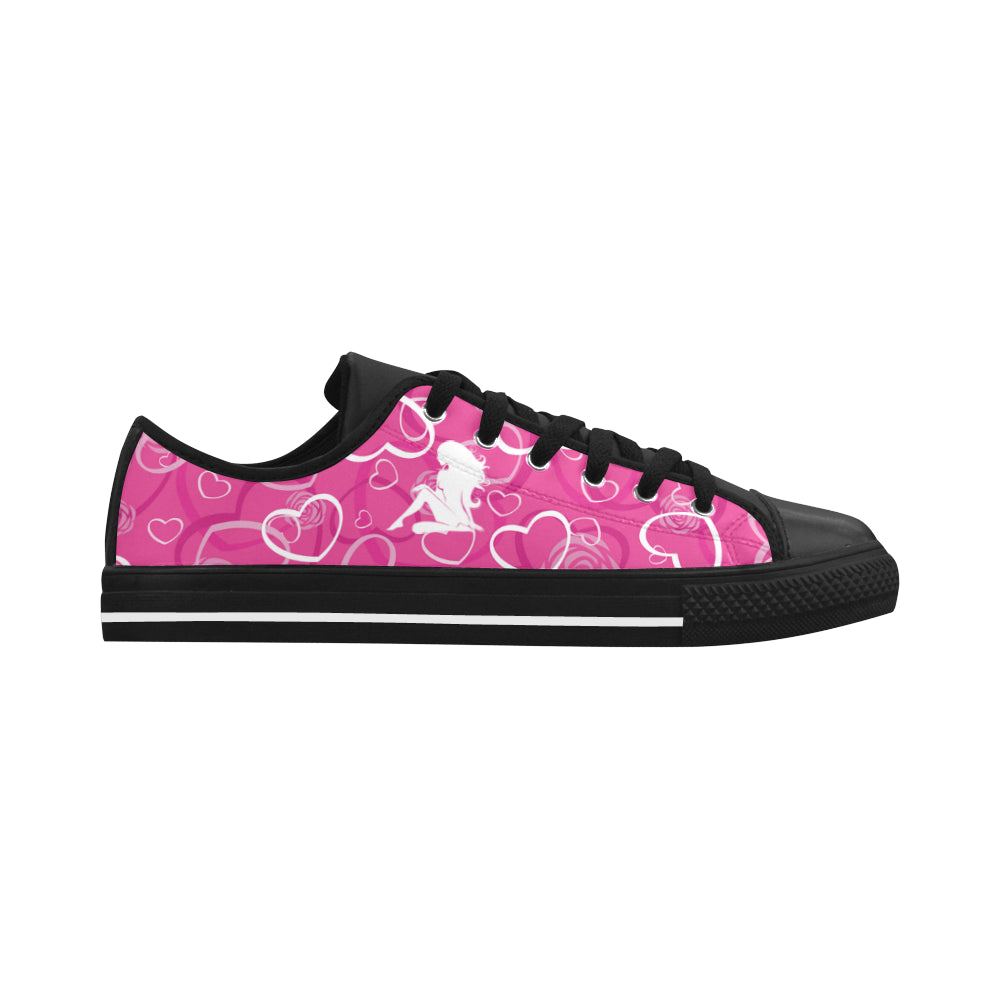 CCD Low Cut Chuck Ladies Shoes(ALL LOVE Edition)blk/pink Aquila Microfiber Leather Women's Shoes (Model 028)