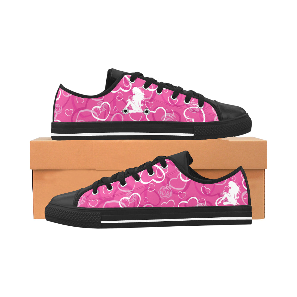 CCD Low Cut Chuck Ladies Shoes(ALL LOVE Edition)blk/pink Aquila Microfiber Leather Women's Shoes (Model 028)