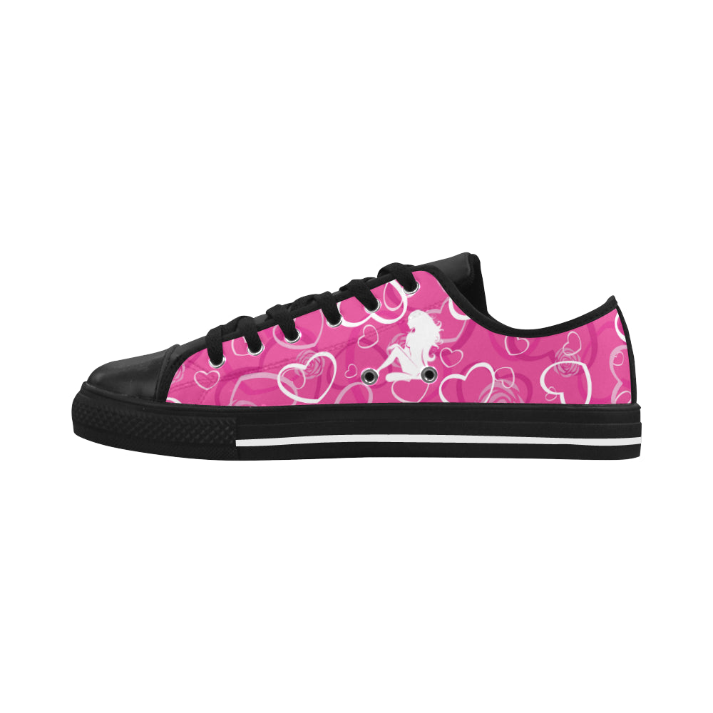 CCD Low Cut Chuck Ladies Shoes(ALL LOVE Edition)blk/pink Aquila Microfiber Leather Women's Shoes (Model 028)